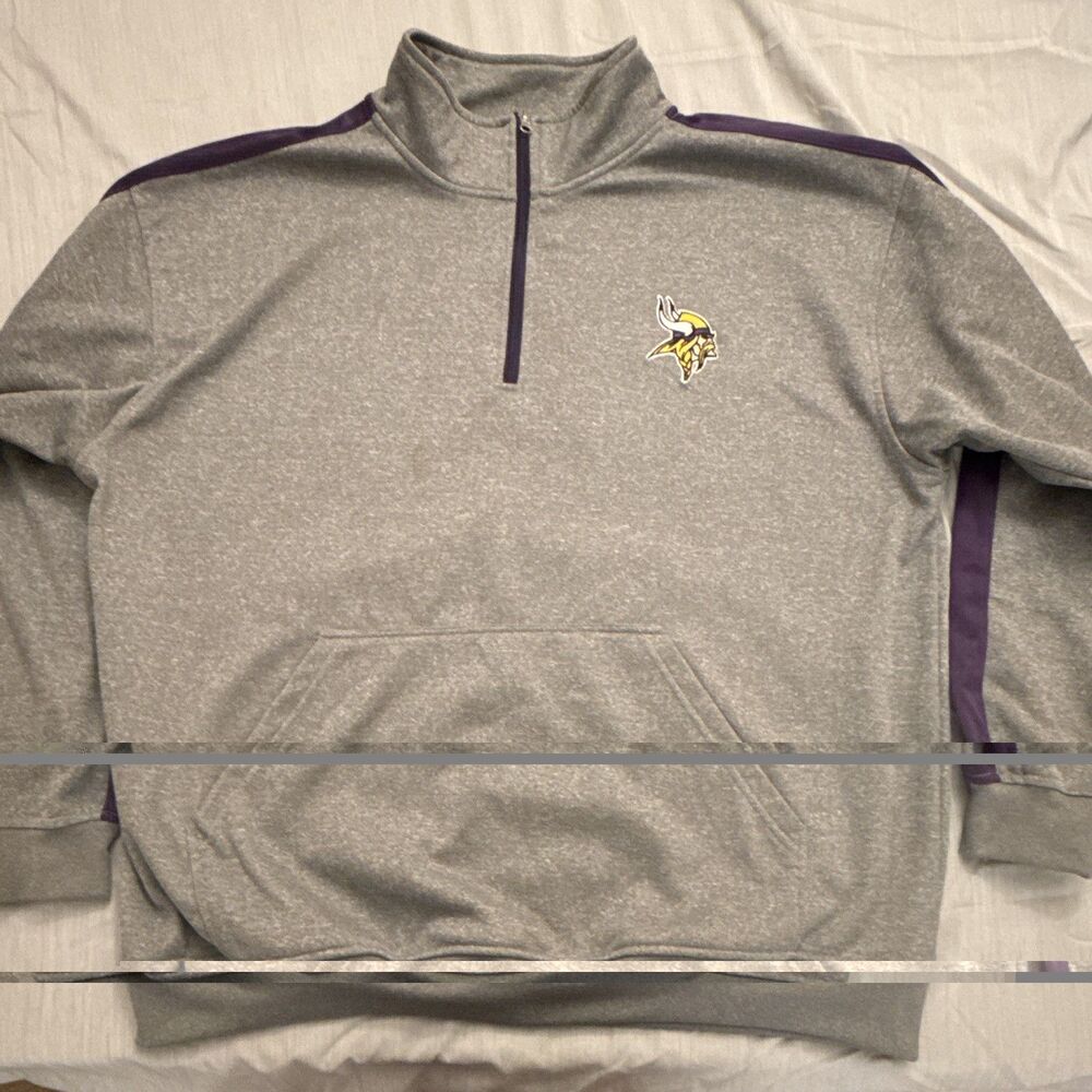 Fanatics Minnesota Vikings NFL Gray/Purple 1/4 Zip Pullover Sweatshirt 3XLT